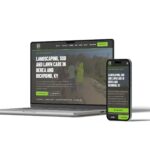 WordPress Website Cost for a Small Business 3 ballard property maintenance website Ballard Property Maintenance website on a laptop and phone, with a dark homepage headline reading "Landscaping, sod and lawn care in Berea and Richmond, KY" and green Free Estimate buttons